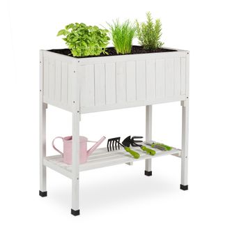 Relaxdays Relaxdays - Huerto Urbano Madera De Abeto, Jardinera Con Balda, Arriate Balc&oacute;n Y Terraza, 80x74x38 Cm, Blanco