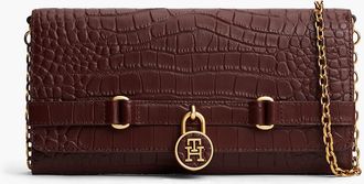 Tommy Hilfiger Womens Croc-Embossed Leather Crossbody - Oxblood