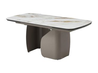 Vente-Unique Mesa de comedor extensible para 6 a 10 personas en cer&aacute;mica, cristal templado y metal topo - Efecto m&aacute;rmol blanco - CAMUVO de Maison C&eacute;phy