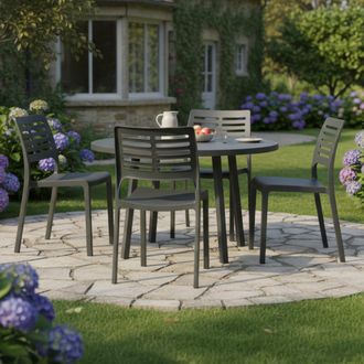 Dmora Silla De Exterior Canoe, 4 Sillas Apilables Made In Italy, Soporta 120 Kg, Negro Antracita
