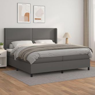 vidaXL Vidaxl - Cama Box Spring Con Colch&oacute;n Cuero Sint&eacute;tico Gris 200x200 Cm