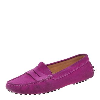 Tod's Tods Purple Suede Penny Slip On Loafers
