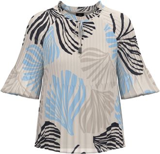 s.Oliver Black Label Plisseebluse S.OLIVER BLACK LABEL, Damen, Gr. 34, ecru aop, Obermaterial: 100% Polyester, bedruckt, h&uuml;ftlang, Rundhals, Blusen Plisseebluse, leicht au