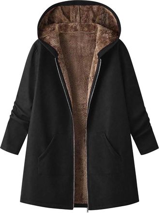 Generic Womens Teddy Fleece Long Hoodies Plain Hoodie Ladies Zip Up Sherpa Sweatshirts Long Sleeves Front Pockets Plus Sizes Long Sleeves Full Zip Hooded Jack
