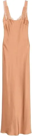 Forte_Forte Kleedjes, Dames, Bruin, S, Satijn, Maxi jurk met scoop hals