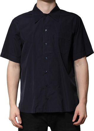 Dolce & Gabbana Dark Blue Cotton Short Sleeves Casual Mens Shirt (Pre-Owned)