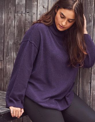 Live Unlimited London Womens Deep Purple Cashmere-Blend Roll Neck Knit Jumper - Size: 12