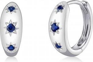 Allurez Blue Sapphire Star Huggie Earrings 14K White Gold (0.12ct)