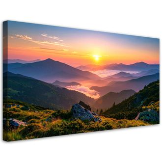 Feeby Cuadro Sobre Lienzo, Paisaje De Monta&ntilde;a Puesta De Sol, 120x60