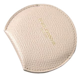 Dolce & Gabbana Womens Beige Calfskin Leather Round Logo Hand Mirror Holder Accessory