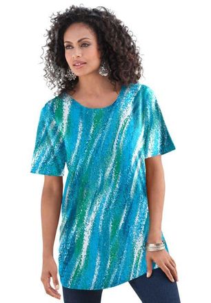 Roaman's Plus Size Cotton Ultimate Crewneck Tee in Ocean Textured Stripe at Nordstrom, Size Medium