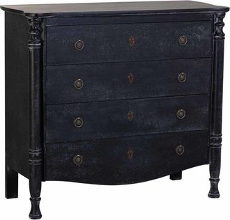 Wanderlust Deco C&oacute;moda De Madera Lacado Envejecido De 4 Cajones 100x40x90h Cm - Negro