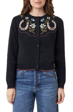Scotch & Soda Floral Horseshoe Intarsia Crewneck Sweater in Charcoal Grey Heather at Nordstrom Rack, Size X-Small