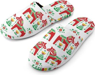 Generic Dala Horse Warm Mens Slippers Slip On Soft Fleece House Shoes Winter Indoor Outdoor