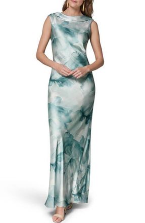 DKNY Floral Print Satin Gown in Watrlily M at Nordstrom, Size 16