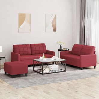 vidaXL Vidaxl - Juego De Sof&aacute;s Con Cojines 3 Piezas Cuero Sint&eacute;tico Rojo Tinto