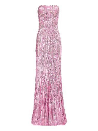 Jenny Packham Abito senza spalline con paillettes - Rosa
