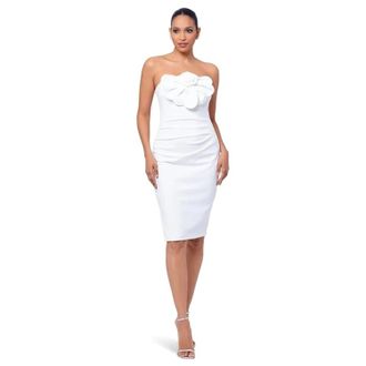 Betsy & Adam Scuba Dress Womens White Crepe Flower Off The Shoulder FROG342