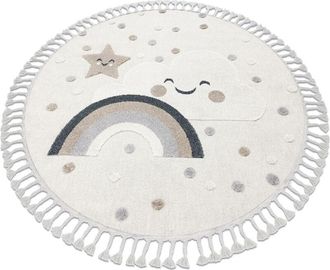 RugsX Carpet YOYO EY78 circle white / beige - Cloud, Rainbow, dots for children, structural, sensory Fringes beige round 160 cm