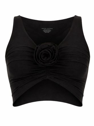 Magda Butrym Deep V-Neck Central Rosette Crop Top