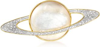 Ross-Simons Mother-Of-Pearl and. Diamond Planet Pin in 18kt Yellow Gold Over Sterling Silver