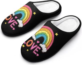 Generic Love Is Love Rainbows Slippers Men Winter Warm Cotton Anti-Slip Indoor Slip-Ons House Shoes