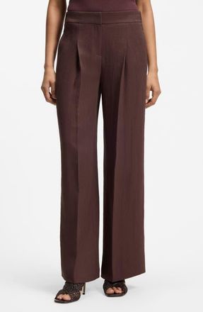 BOSS Tiana Linen Blend Wide Leg Pants in Mocha at Nordstrom, Size 10