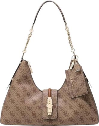 Guess Yvonne Logo Hobo - Dames - Tassen - Beige - Maat: ONE Size Leer