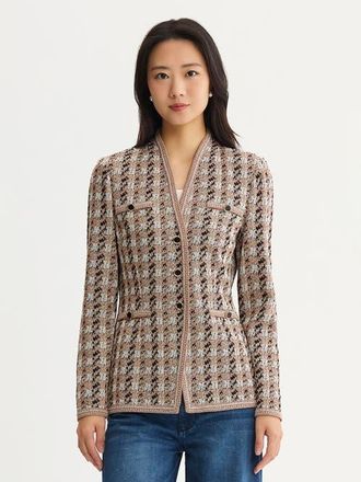 Misook Tailored Houndstooth Tweed Knit Jacket in Charmeuse/biscotti/black at Nordstrom, Size Xx-Large