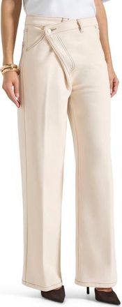 Mani&egrave;re De Voir Astrid Wrapover Wide Leg Jeans in Cream at Nordstrom, Size 12