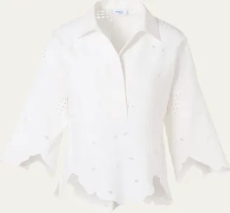 Akris Cotton Poplin Scalloped Blouse