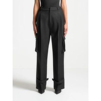 Mani&egrave;re De Voir Danielle Straight Pleated Cargo Trousers in Black at Nordstrom, Size 6