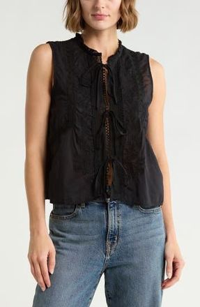 Joie Tie Front Sleeveless Cotton Top in Black at Nordstrom Rack, Size X-Small
