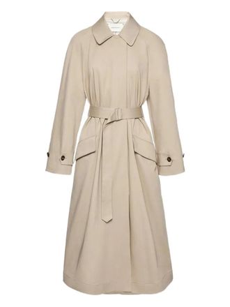 Magda Butrym Gabardine jas met klepzak en ceintuur - Beige