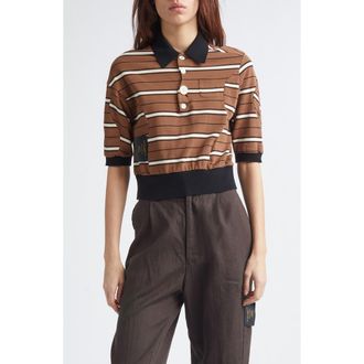 Undercover Stripe Crop Cotton Piqu&eacute; Polo in Brown Border at Nordstrom, Size 3