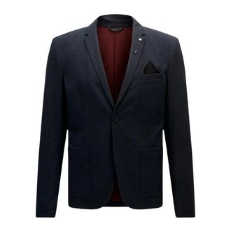 HUGO BOSS Kostuums, Heren, Blauw, L, Katoen, Slim-fit Melange Jas Basko