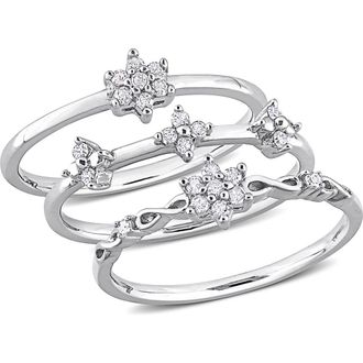 Delmar Set Of 3 Floral Diamond Rings - 0.24ct. in Silver at Nordstrom Rack, Size 6