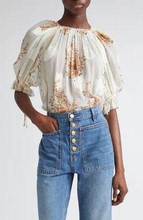 Ulla Johnson Pippa Floral Silk Blend Top in Alabaster at Nordstrom Rack, Size 10