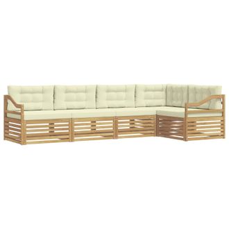 vidaXL Conjunto De Sof&aacute;s De Exterior 5 Pcs Blanco Y Crema Poli&eacute;ster Vidaxl