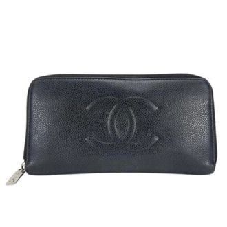 Chanel Pre-owned Wallets, female, Black, Size: ONE SIZE Pre-owned Caviar Leather Zip Around Long Wallet
