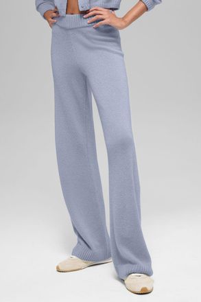 Alo | Wool Cashmere High-Waist New Class Wide Leg Pants in Winter Frost Blue, Size: Medium