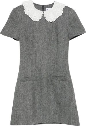 Self Portrait Gray Scalloped Collar Wool Dress