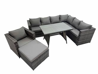 Fimous Patio Furniture Sets with Dining Table Big Stool Chair Dark Grey Mixed