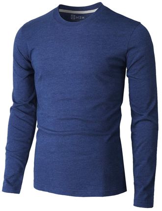 H2H Mens Casual Slim Fit Long Sleeve V-Neck T-Shirts - blue - S