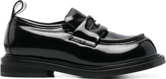 Moschino Zwarte leren platte schoenen - Dames - Loafers - Zwart - 37 EU - Schoenen