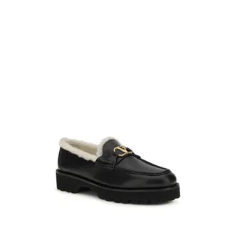 Valentino Garavani Womens Black Calf Leather Bos Taurus Slip-On Loafers