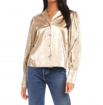 Fifteen Twenty Long Sleeve Button Up Shirt In Gold Dust