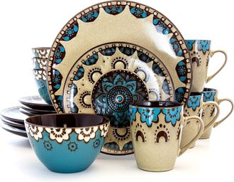 Elama Clay Heart 16 Piece Luxurious Stoneware Dinnerware with Complete Setting for 4, 16pc