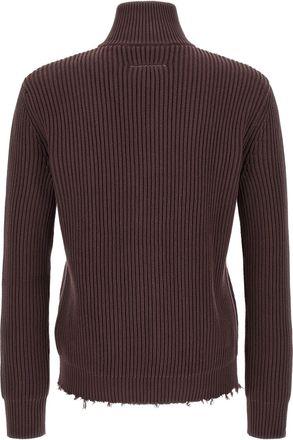 Maison Margiela Ribbed Cotton Turtleneck Sweater - brown