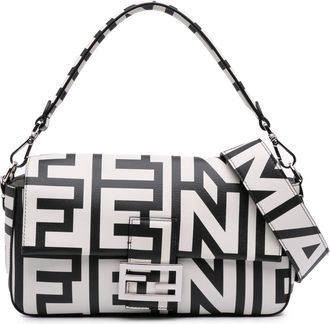 Fendi Pre-owned Womens Baguette Logo Print Shoulder Bag - White Leather - One Size